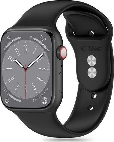Rrip silikoni Tech-Protect për Apple Watch 44mm, që shkon me Series 6 7 8 9 10 SE Ultra 1 2, i zi