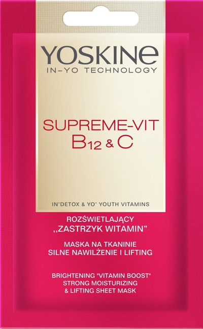 Maskë fytyre në letër Yoskine Supreme Vit. B12 Vit. C, 20ml