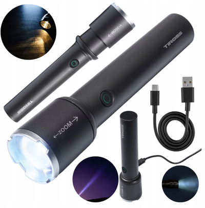 Dritë dore Tiross LED 5W 300LM, me karikim USB C, me zoom, e zezë