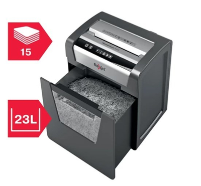 Makinë shkatërruese dokumentesh Rexel Momentum X415 P4, 15 fletë, kosh 23L, e zezë