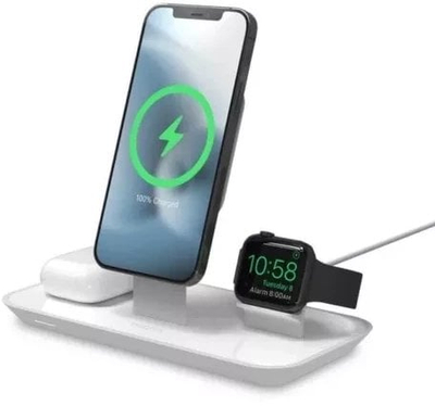 Karikues pa tel Mophie 3 në 1 Stand, magnetik për iPhone, Apple Watch edhe kufje, prizë euro 2 pin, i zi
