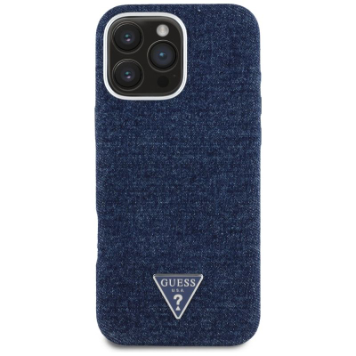 Маска за телефон Guess Denim Triangle Logo, MagSafe, за iPhone 16 Pro Max, сина