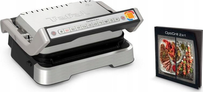 Grill elektrik Tefal Optigrill 2‑në‑1 GC772D30, 9 programe, pllakë gize, ngjyrë argjend