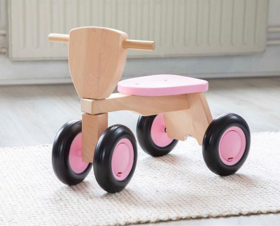 Biçikletë shtytëse druri New Classic Toys Road Star, 4 rrota, mosha 1-4 vjeç, rozë