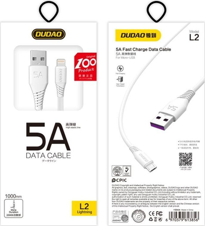 Kabllo Dudao USB A - Lightning (52134), 1m, e bardhë