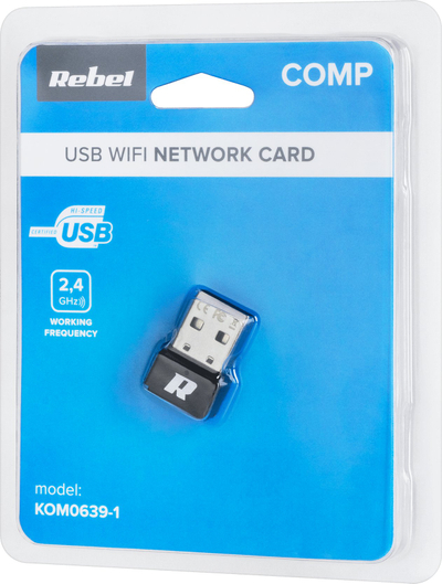 USB Wi‑Fi адаптер Rebel KOM0639 1, компактен, црн