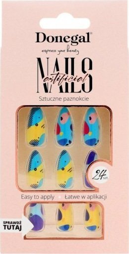 Thonj artificial Donegal Nails, 24 copë, me ngjitës, shumëngjyrësh
