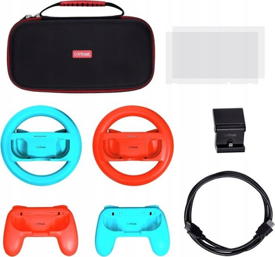 Set aksesorësh Trust GXT 25414, 7 në 1 për Nintendo Switch, me kuti mbrojtëse dhe xham të temperuar, i zi