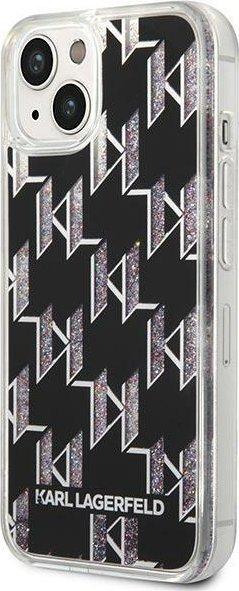 Kapak telefoni Karl Lagerfeld Liquid Glitter Monogram për iPhone 14 Plus 6.7", i fortë, i zi