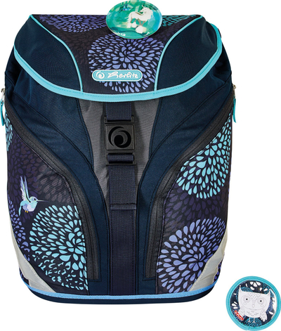 Set çantë shkolle Herlitz SoftLight Plus Bloomy Birds, 5 copë, poliestër, blu navy edhe turkeze
