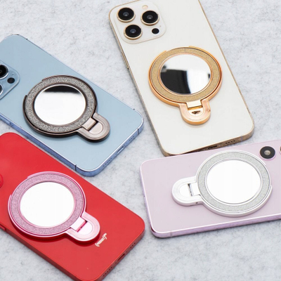 Mbajtëse telefoni Be Happy Gifts Circle Mirror, me ngjitës, me unazë që rrotullohet, e zezë