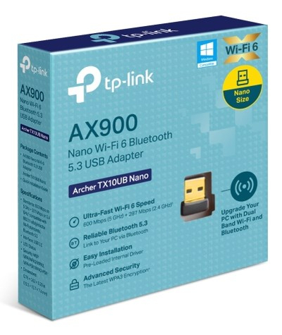 Adapter Wi‑Fi USB TP-Link Archer TX10UB Nano, AX900 Wi‑Fi 6, Bluetooth 5.3, ngjyrë e zezë