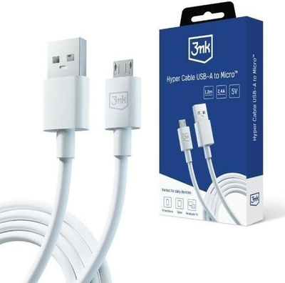 Kabllo USB 3MK Hyper, USB A në microUSB, 1.2 m, e bardhë