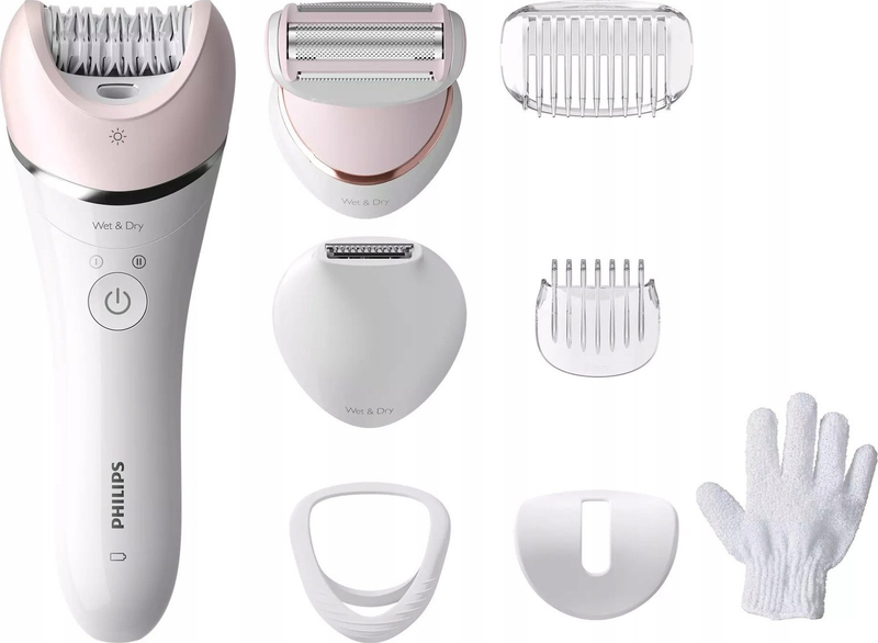 Epilator Philips Series 8000 BRE721/00, Wet & Dry, pa kabllo, i bardhë rozë