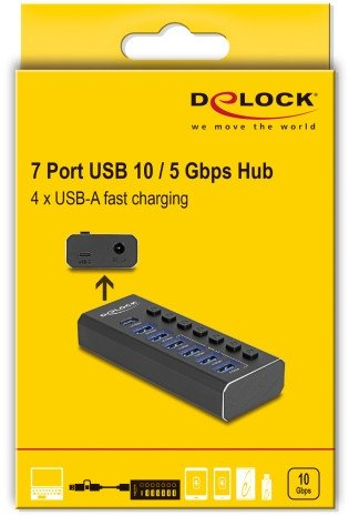 USB разделник DeLOCK 64326, 4 порти, USB 2.0, црн
