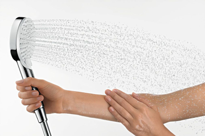 Dush dore Hansgrohe Crometta 100 Vario, 2 mënyra spërkatjeje, 9 L/min, e bardhë krom