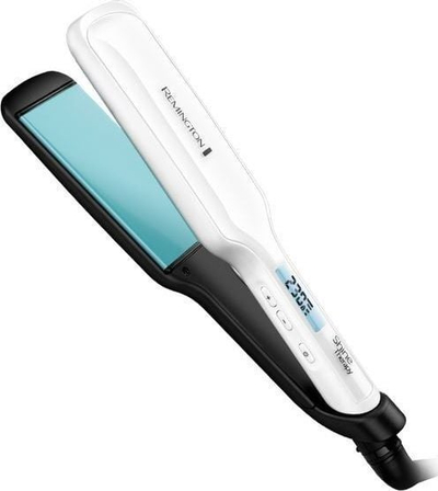 Presa flokësh Remington Shine Therapy S8550, me rregullim temperature, fikje vetë, e bardhë