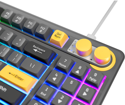 Tastierë gaming Rampage CYCLONE, USB, RGB, membranë, gri e zezë me të verdhë
