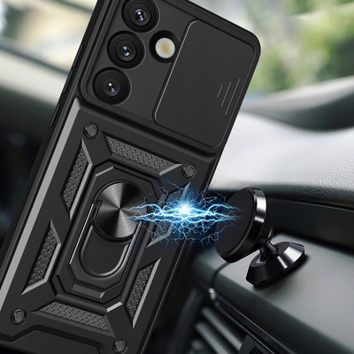 Këllëf telefoni Hurtel Hybrid Armor Camshield për Nothing Phone 3a 5G, me mbrojtje kamere, me stand, i zi