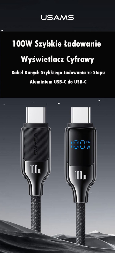 Kabllo USB C Usams HX Series, 1.2m, 100W, me ekran digjital