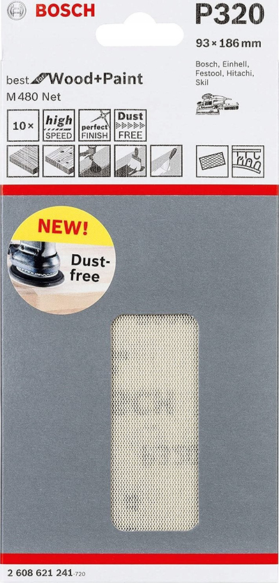 Letër gërryse Bosch M480 Net P320, 93 x 186mm, set me 10 copë, bezhë
