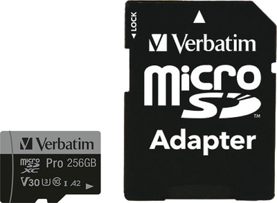 Kartë memorie Verbatim Pro U3, 256GB, Micro SDXC, e zezë