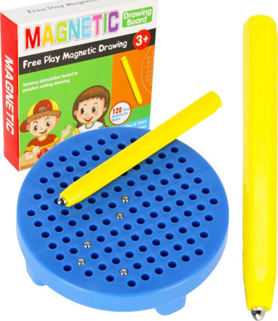 Lojë magnetike MEGA CREATIVE Magnetic Drawing Board, 120 toptha metalikë, 3+, blu e verdhë