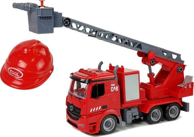 Lodër kamion zjarrfikës Leantoys DIY Fire Truck 2in1, me drita dhe zë, me helmetë, e kuqe