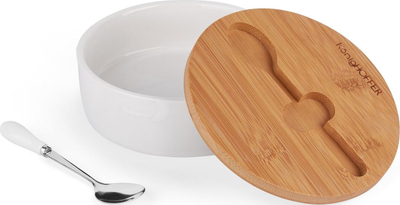 Enë sheqeri Konighoffer, porcelani 350 ml, me kapak dhe lugë, e bardhë