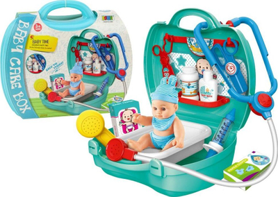 Set lojrash doktor Bowa Baby Care Box, me bebe lodër, valixhe 24.5x22x10 cm, jeshile