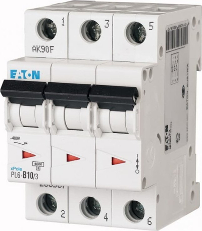 Ndërprerës mbrojtës Eaton, 3P, 10A, 6kA, AC PL6-B10/3