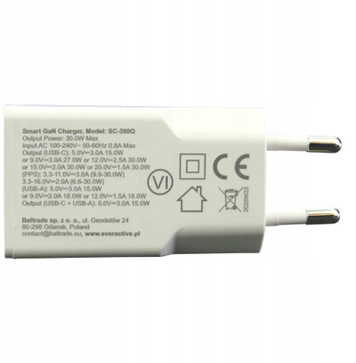 Karikues muri Everactive, 30W, 1x USB 1x USB C, i bardhë