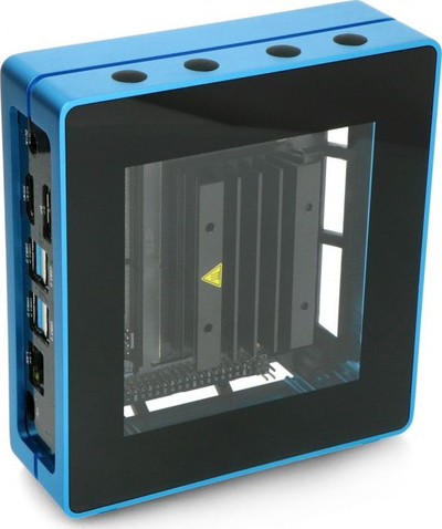 Kuti minikompjuteri Seeedstudio ReComputer 114992152, kornizë metalike, panel xhami transparent, blu