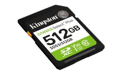 Kartë memorie Kingston Canvas Select Plus SDXC, 512GB, V30 UHS I, e zezë