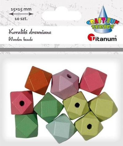 Rruaza druri Titanum Wooden Beads, kube 15x15mm, set 10 copë, shumëngjyrëshe