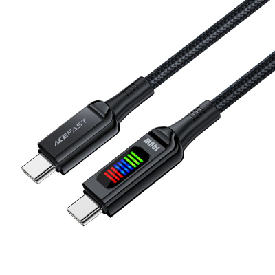 Kabllo karikimi ACEFAST USB C në USB C, 100W 5A, me ekran LED, e zezë