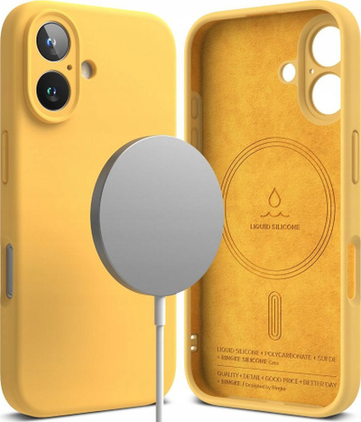 Kapak telefoni Ringke Magnetic Silicone MagSafe, për iPhone 16, silikon i lëngshëm, i verdhë