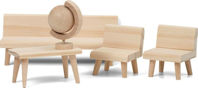 Set mobiljesh për kukulla Lundby DIY Living Room, dru natyral, për ngjyrosje, ngjyrë druri e çelët