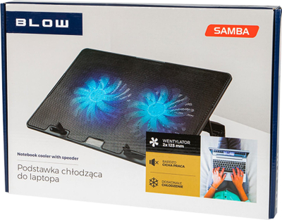 Ftohës për laptop Blow Walking Stand Samba, 2 ventilatorë, dritë blu, i zi