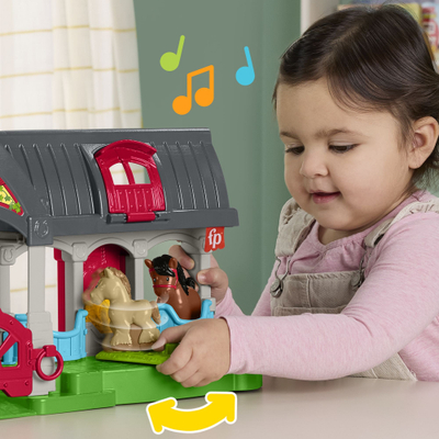 Set lodër Fisher Price Little People Stallë me Kuaj Friendly Horses Stable, tinguj qejfi, shumëngjyrëshe