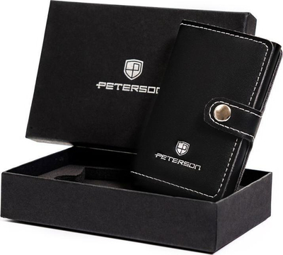 Portofol për kartela Peterson, lëkurë natyrale, RFID, i zi