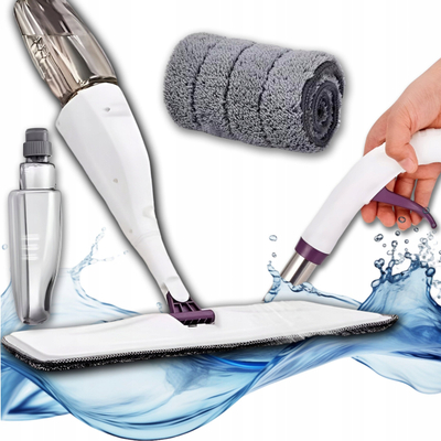 Mop i sheshtë me sprucues, depozitë 350 ml, pëlhurë mikrofibre, gri