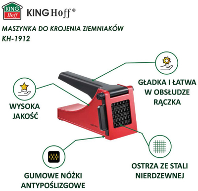 Shtypëse patatesh Kinghoff KH 1912, me teh inox që ndërron, me këmbë kundër rrëshqitjes, e kuqe me të zezë