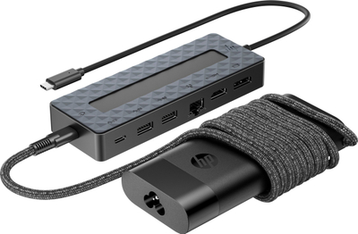 Hub USB C me karikues universal HP, 2x 4K, i vogël, i zi