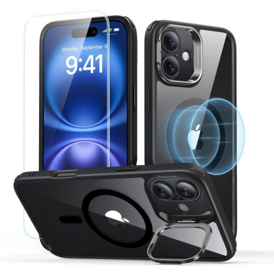 Set mbrojtës ESR Classic Hybrid HaloLock, MagSafe, për iPhone 16 Plus, kapak plastik i tejdukshëm me kornizë të zezë