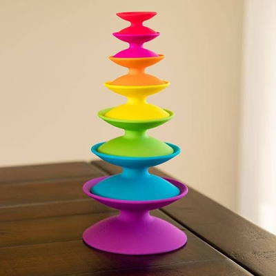 Lodër ndërtuese Fat Brain Toys Spoolz FBT181, set me 7 rrotulla, plastikë pa BPA, shumëngjyrëshe