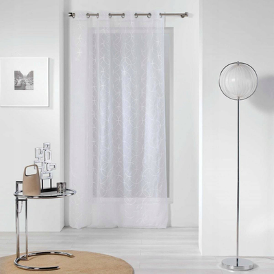 Perde e hollë transparente me unaza Olympia, 140x240cm, voile me qëndisje, e bardhë