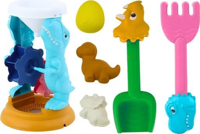 Set lodrash me rërë Leantoys Dinosaurs L, mullir, lopatë dhe forma, shumëngjyrësh