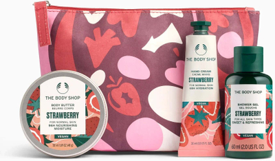 Подарок сет Бјути Бег The Body Shop G2 со јагода, гел за туширање 60 ml, путер за тело 50 ml, крем за раце 30 ml