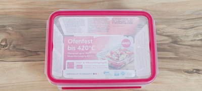 Enë ruajtëse Emsa Clip&amp;Close Glass, 1.3L, qelq, e kuqe